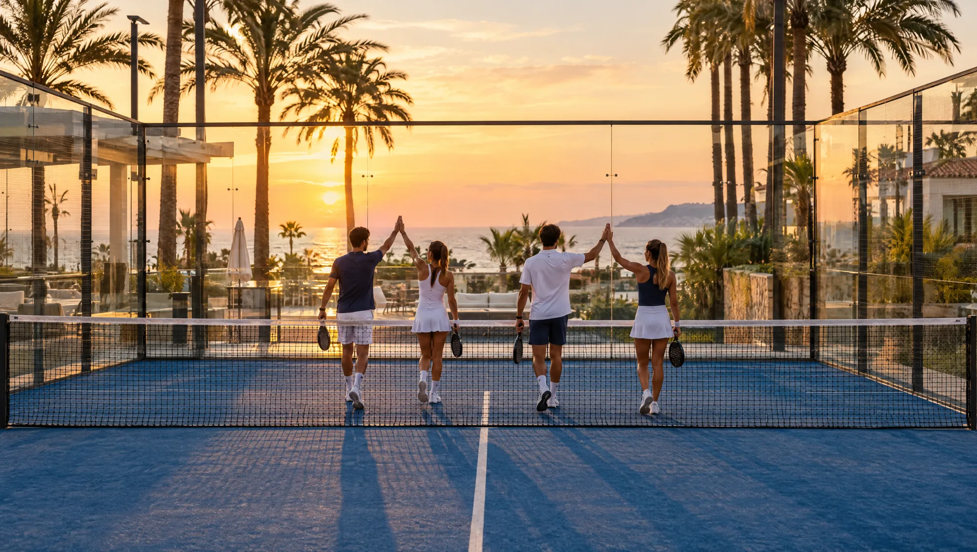 Relaxed doubles match at a premium padel club in Marbella